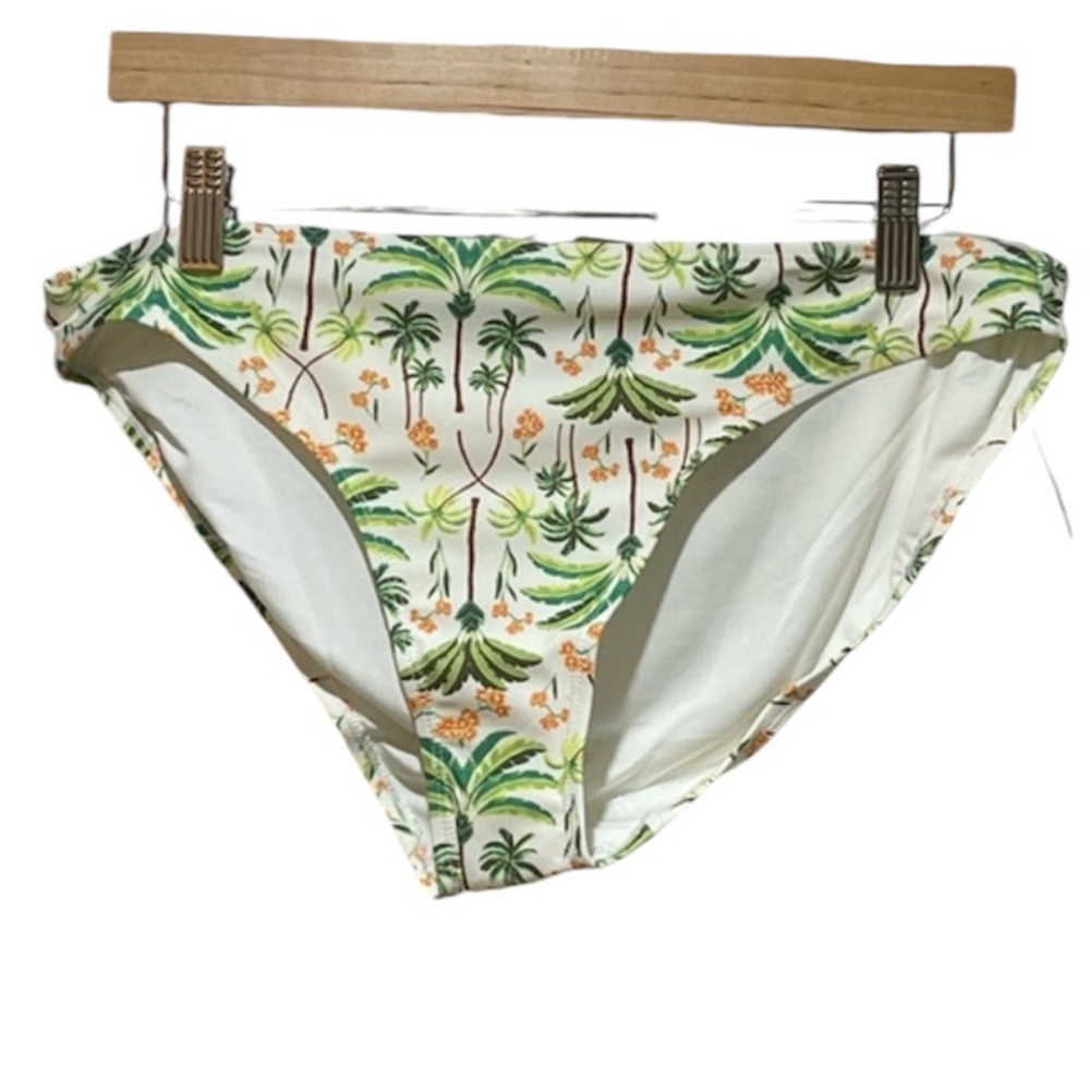 NWT High-Waisted Classic Bikini Swim Bottoms White Palm Tree